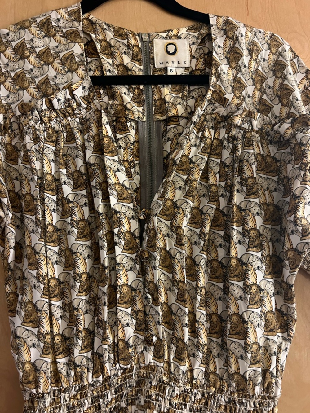 Mayle Lion, Tiger Bear Print Cream and Brown Mini Dress Sz 6 limited edition - Picture 3 of 6